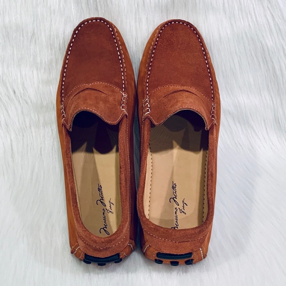 Men’s Suede Nubuck Penny Cognac Brown Shoes 10.5 - Picture 2 of 6